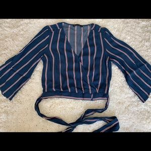 Cropped Quarter Sleeve Striped Blouse